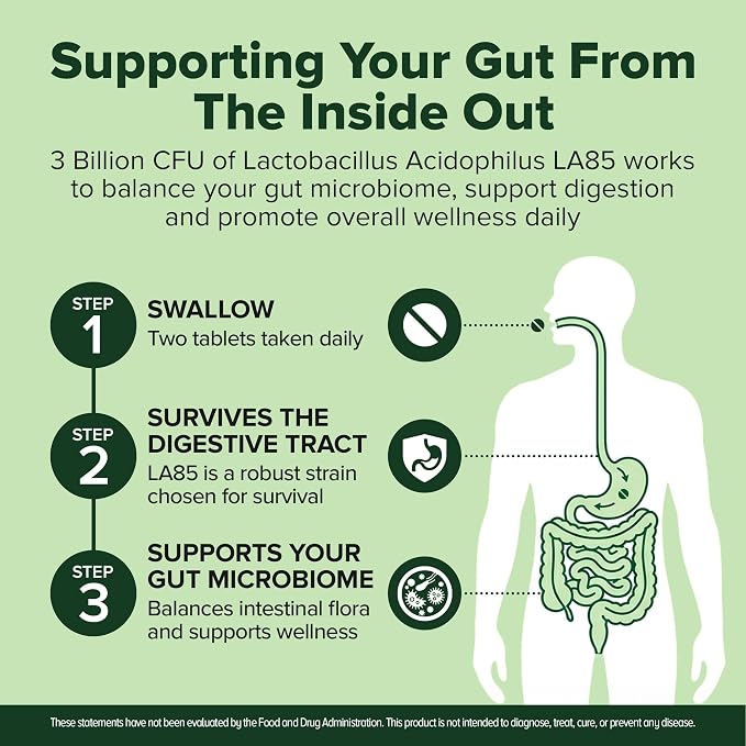 Lactobacillus Acidophilus Probiotic 240 Tablets (4 Month Supply) – Researched Strain LA85 – 3 Billion CFU – Digestive Health & Microbiome Support – GMP Certified (240, Lactobacillus Acidophilus)