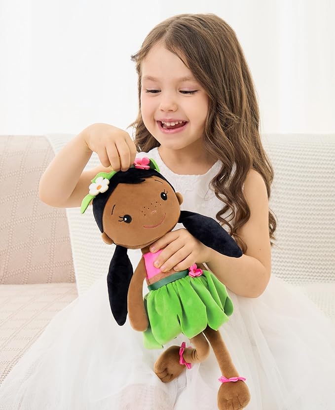 Soft Baby Doll Toys (16'') for Girls, My First Baby Rag Dolls for 1 Year Old Girl Birthday Gift Plush Doll Toys Machine Washable Baby Doll for Toddler Kids Infants - African American Girl