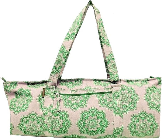 Yoga Mat Bag for Women, Cotton & Jute Storage Bag with Mandala Print, Large Multi-Functional Yoga Bag with Zipper Pocket, Mat Carrier Bag, Fitness Mat Holder for Yoga, Studio, Workout (29x8x12)