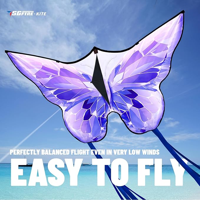 SGftre Golden Butterfly Design Kites ，Outdoor Work Colorful Kite Long Tails，Easy to Fly ，Outdoor Flying Toys for Adult and Kids Surf with Handle