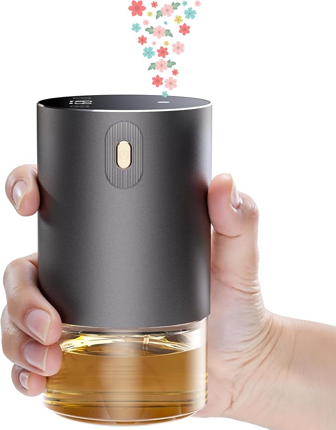 Waterless Essential Oil Diffuser, Rechargeable Aromatherapy Scent Diffusers for Home, Car, Bedroom, Office, 1/2/4/8-Hour Timer, 100ml Capacity, 4 Mist Levels, Metal Black