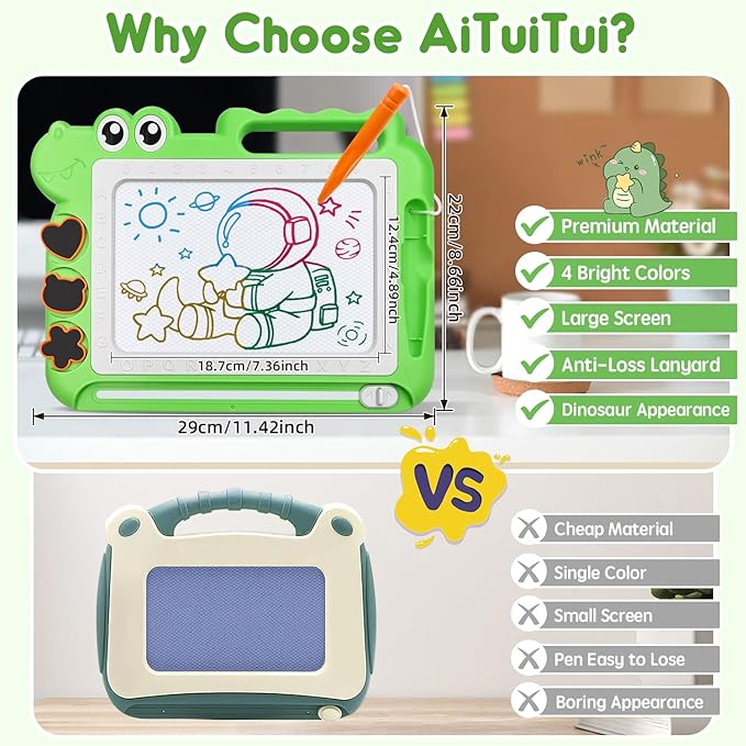 AiTuiTui Magnetic Drawing Board Toddler Toys Gift for 2 3 Year Old Girls Boys, Sketch Writing Doodle Pad Toddlers Age 2-4 Travel Games, Educational Learning Kids Toys for Birthday (Green)