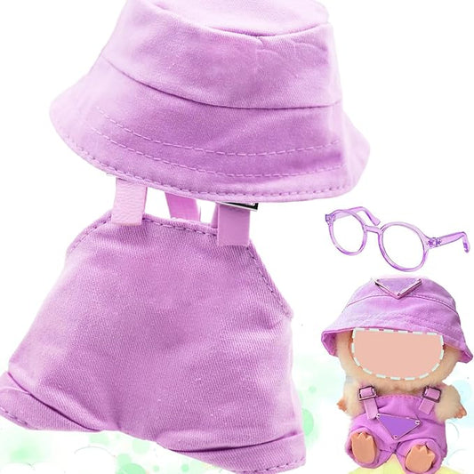 Clothes Set for Doll, 17cm Hat & Overalls Set Dolls Clothes Accessories Suit, Stylish Clothes for Dress up Unique Style (NO Doll) (Purple, 1-Pack)