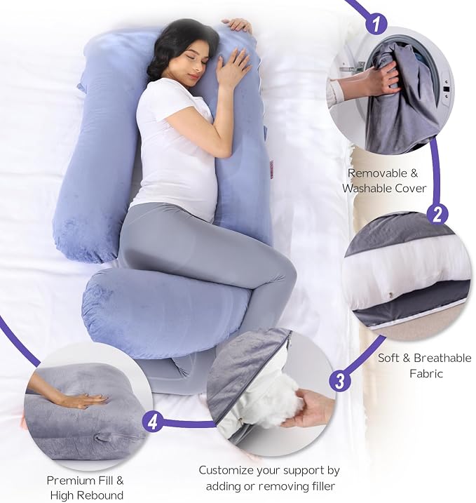 Pregnancy Pillow for Sleeping, Soft 57“ Full Body Maternity Pillow, U Shaped with Removable Washable Cover, Support for Back, Belly, Leg, Hip, Neck & Shoulder, Purple