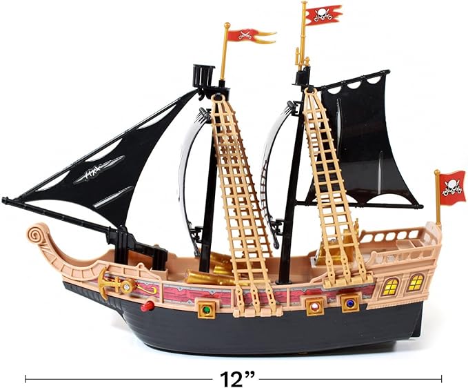 Toy Pirate Ship Boat Adventure Playset with Lights Sounds Action Figures, Black, Boys, Ages 3+