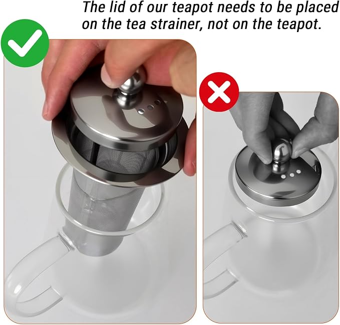 PARACITY Glass Teapot Stovetop, Borosilicate Clear Tea Kettle with Removable 18/8 Stainless Steel Infuser, Teapot Blooming and Loose Leaf Tea Maker Tea Brewer for Camping (transparent, 1200ml-scale)