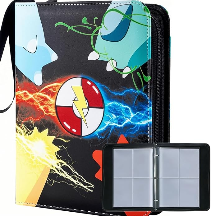 Card Binder 4 Pocket with Zipper, Trading Card Holder 50 Removable Sleeves – Holds 400 Cards, 3-Ring Album Case for Sports & Game Cards, Gift for Boys Girls (4 Pocket 400)