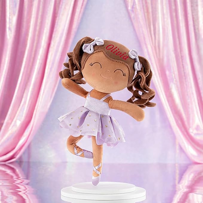 Gloveleya Personalized Ballerina Doll with Custom Name – Soft Plush Baby Girl Gift for Birthday, Christmas, Baby Shower & Keepsake – 13 Inch Lavender Ballet Girl Toy