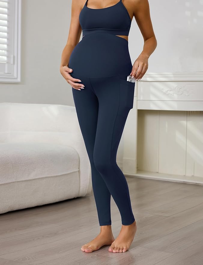 Buttergene 1 Pack Women's Maternity Leggings with Pockets Over The Belly Pregnancy Active Wear Workout Yoga Tights Pants