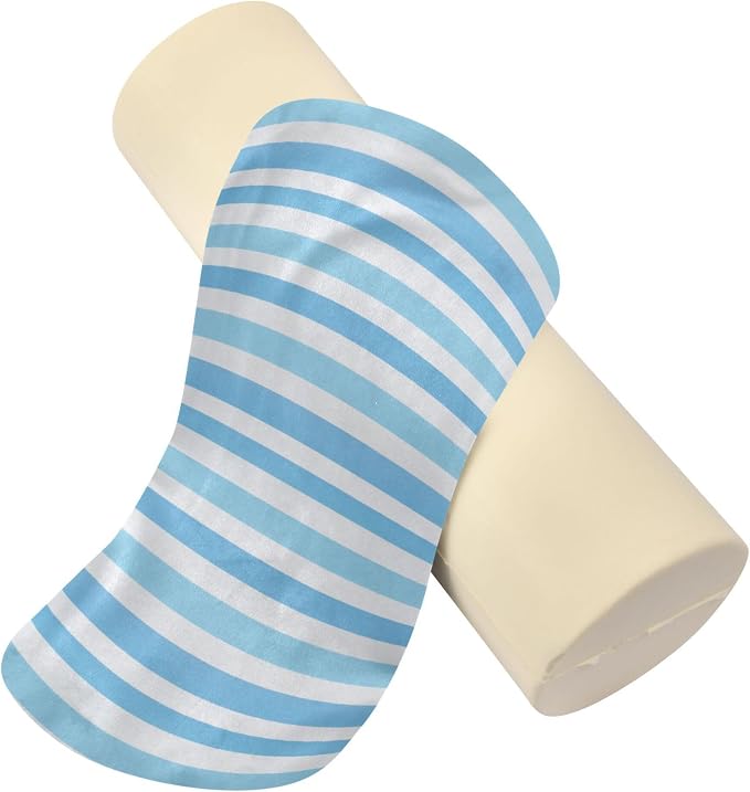 Bolster Pillow and Cover Bed Neck Roll Pillow Round Pillows for Neck Cylinder Pillow Decorative Memory Foam Back Support Light Blue Stripe