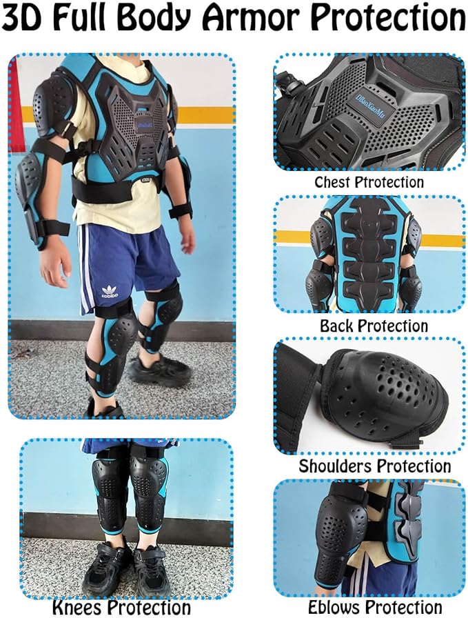Kids Dirt Bike Gear, Youth Motocross Armor Protective Vest Suit，Children Chest Back Knee Elbow Protection for Cycling ATV
