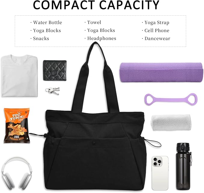 Yoga Bags for Women Gym Tote Bag with Adjustable Mat Holder Yoga Mat Carrier Shoulder Bags for Workout Pilates Travel Beach Work Shop