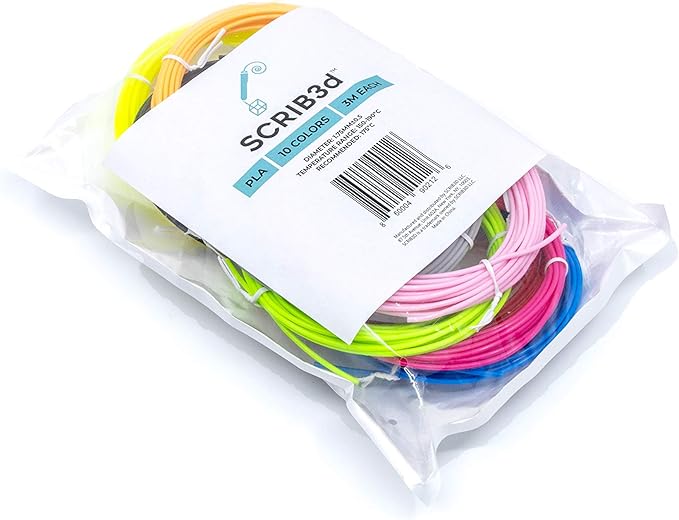 SCRIB3D Pen Filament Refills, 10 Colors, 100 Feet, 1.75mm PLA, Works with SCRIB3D, PIKA3D, MYNT3D and Most Other 3D Printing Pens