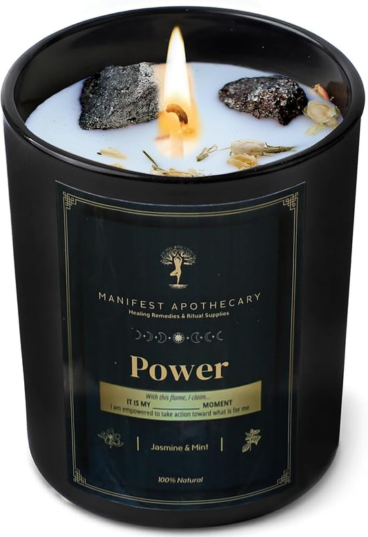 Aromatherapy Scented Candle for Confidence & Motivation – Hand-Poured Soy Candle Infused with Jasmine, Mint & Pyrite Crystals – 10.5 Oz & 50 Hrs Burn Time – Ideal Birthday Gift