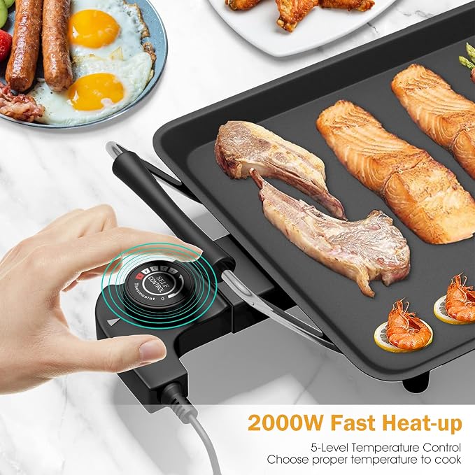 Costzon 35" Electric Griddle, 2000W Nonstick Extra Large Griddle, Long Table Top Grill w/5-Level Temp & Drip Tray, Indoor Outdoor Cooking Plates Teppanyaki Grill for Pancake, BBQ, Camping Gatherings