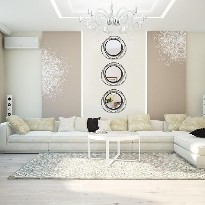 3 Set Round Mirrors for Wall Decor Living Room Bedroom Bathroom Dining Room Metal Circle Mirror Set Boho Decorative Sunburst Wall Art Accent Entryway - Black 11 in