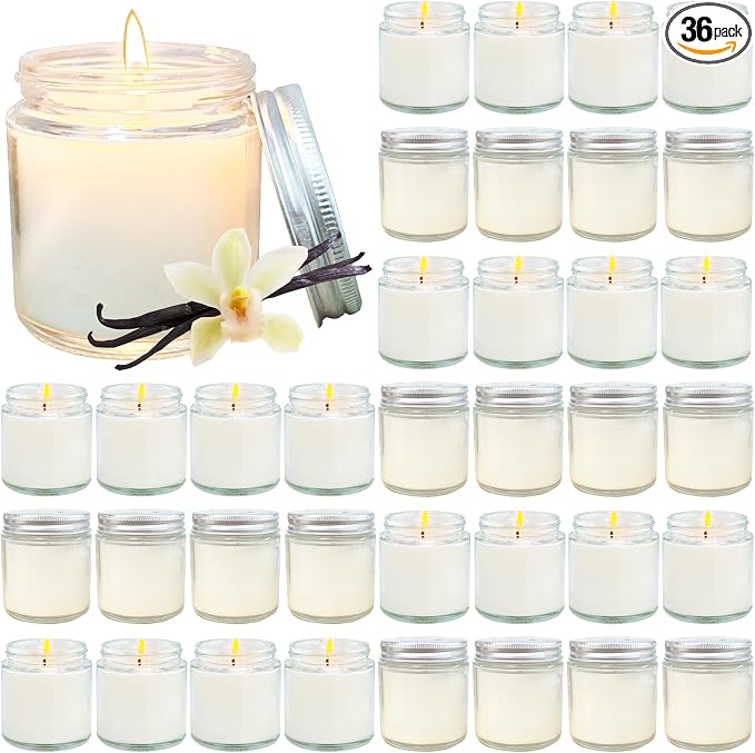 36 Pcs 4 Oz Mini Soy Candles,Vanilla Scented,Aromatherapy Candle,Bulk Candle Set，Great Stress Relieving Scented Candles for Girls as a Gift for Birthdays, Weddings and More!