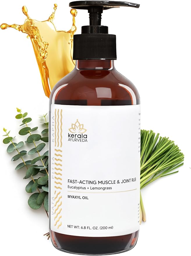 Kerala Ayurveda Myaxyl Herbal Body Oil | Fast-Absorbing for Joint & Muscle Support with Eucalyptus, Himalayan Cedar & Lemongrass | Drug-Free Topical Oil for Knees, Back & Shoulders | 6.76 fl oz