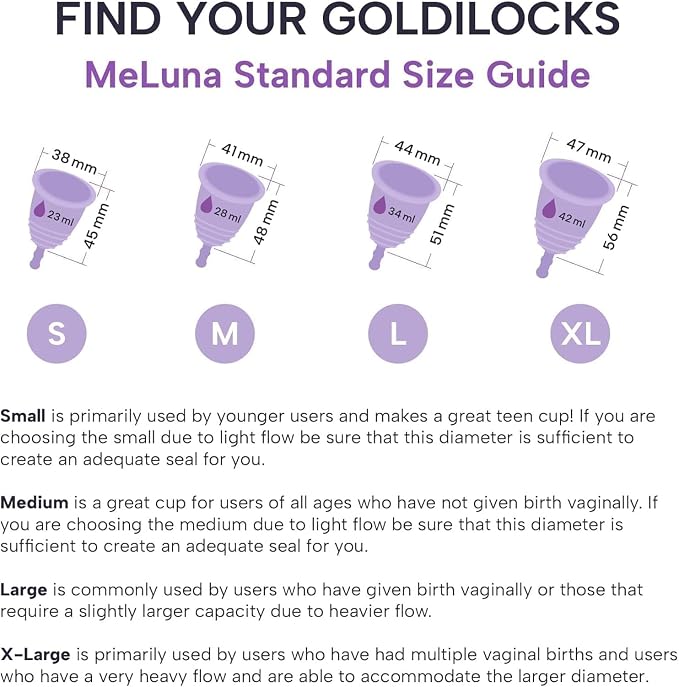 Most Customizable Menstrual Cup with Stem Handle | MeLuna Me Luna | Comfortable Period Cup Reusable Cup | Tampon Pad Alternative for All Body Types | Classic