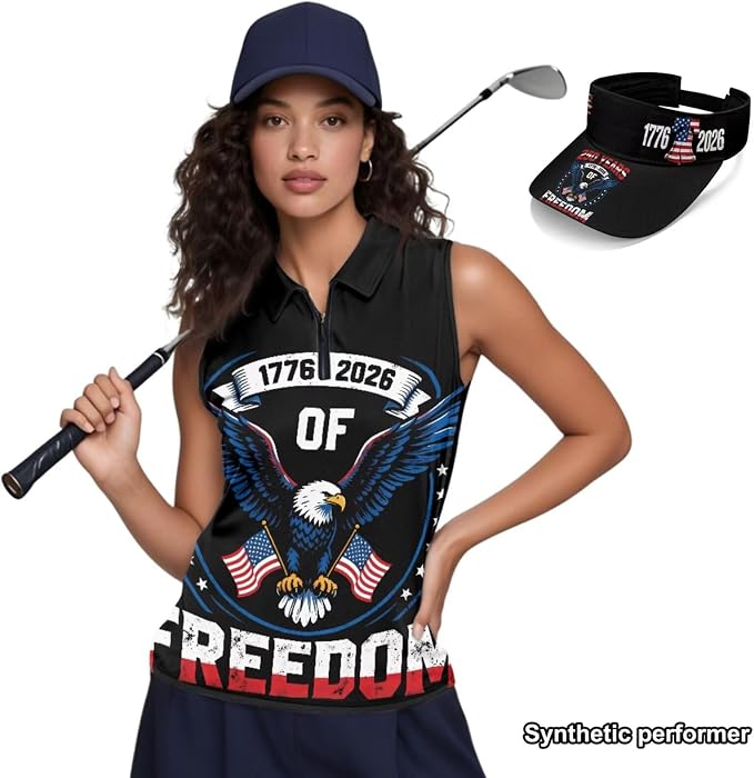 POLERO Golf Tank Top Women Golf Shirts and Visor Hat Collared Racerback Tennis Shirt Set Quarter Zip