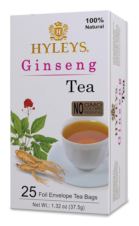 Hyleys Ginseng & Green Tea with Natural Guarana & Orange Flavor - Herbal Energy Tea - 25 Tea Bags