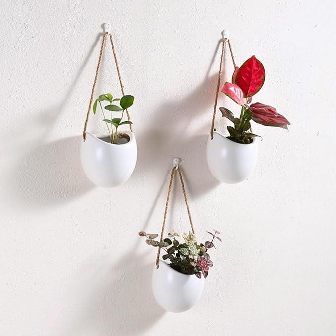 4 to 5 inch Ceramic Planters Wall Hanging Vases Decor - Set of 3 | Wall Decor for Home, Entryway, Hallway, Deck, Bathroom, Living Room, Dining Room, Garden, Farmhouse, Restaurants, Office, etc