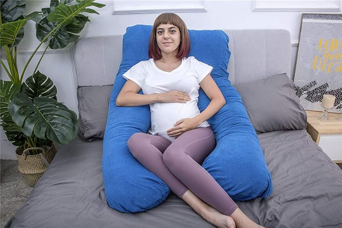 MOON PINE Pregnancy Pillow, U Shaped Full Body Pillow for Maternity Support, Sleeping Pillow with Cover for Pregnant Women (Dark Blue)