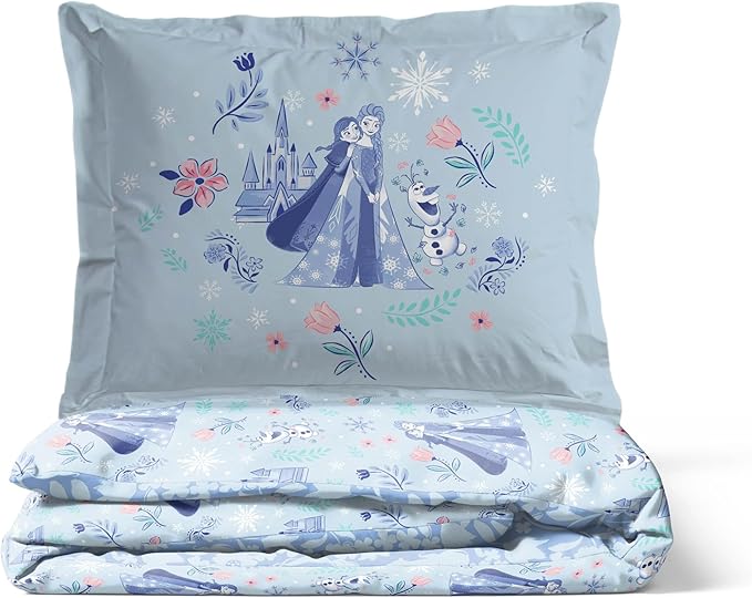 Jay Franco Kids Duvet Cover Set with Sham & Pillowcase – Ultra-Soft Bedding for Room Decor, Cover ONLY Comforter NOT Included, Blue - Frozen, 2 Piece Twin