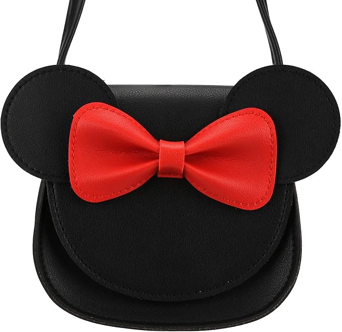 Little Mouse Ear Bow Crossbody Purse,PU Shoulder Handbag for Kids Girls Toddlers(Black)