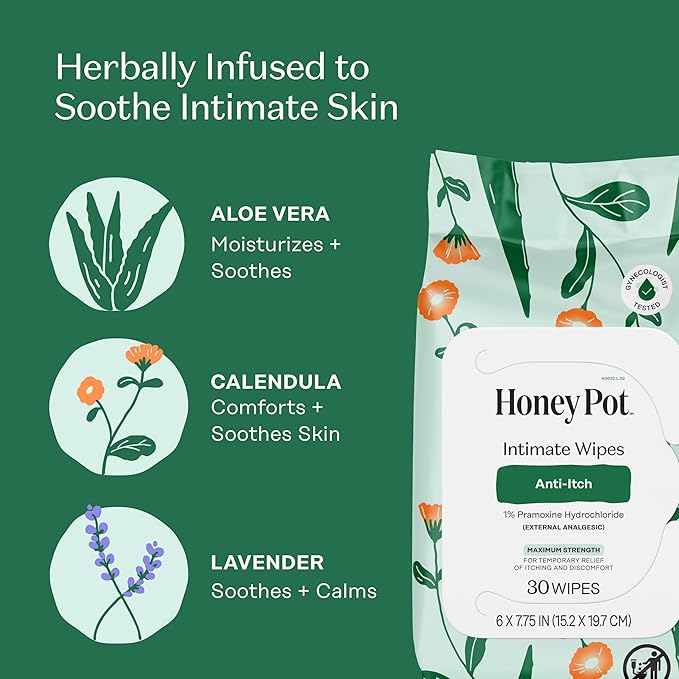 The Honey Pot Company - Feminine Anti-Itch Soothing Wipes & Anti-Itch Spray Bundle - At Home or On the Go Medicated Wipes & Spray to Relieve Itching & Discomfort - Maximum Strength - Feminine Care