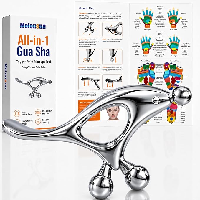 Melonsun Trigger Point Massage Tool for Deep Tissue Relief, Gua Sha Muscle Scraper for Fascia Release, Thumb Saver Acupressure Massager for Jaw, Neck, Shoulder, Back & Full Body Tension Relief