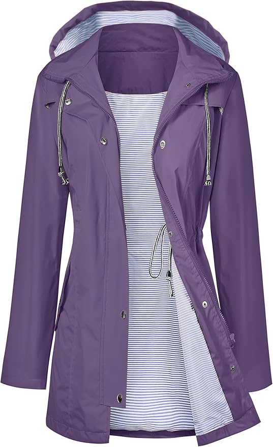 LOMON Raincoat Women Waterproof Long Hooded Trench Coats Lined Windbreaker Travel Jacket S-XXL