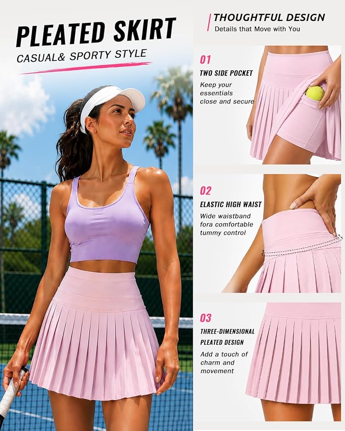 Pleated Tennis Skirt for Women with Pockets Shorts High Waisted Athletic Golf Skort for Workout Pickleball