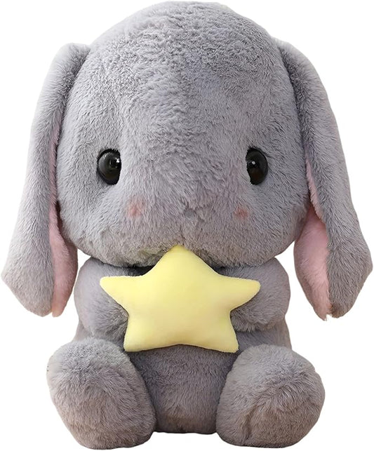 HOUPU Soft Toy - Sitting Lop Eared Rabbit, Easter White Rabbit Stuffed Bunny Animal with Carrot Soft Lovely Realistic Long-Eared Standing Pink Plush Toys (Gray-Star,25.5in/65cm)