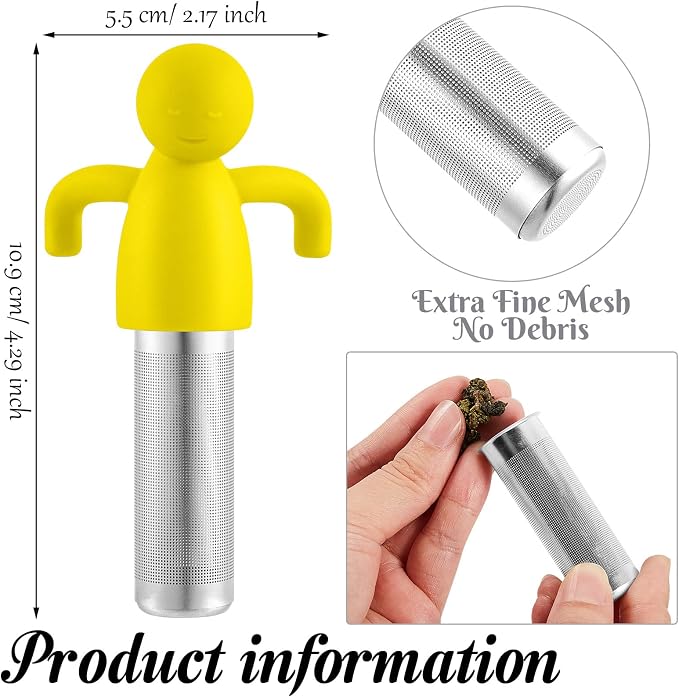 2 Pieces Tea Infuser for Loose Tea Cute Fine Mesh Tea Strainer Stainless Steel Tea Filter Ball Tea Diffuser Steeper for Teacups Teapots (Yellow, Gray)