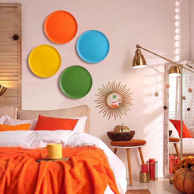 Hicarer 4 Pcs 12 Inch Mid Century Modern Metal Wall Art Hanging Decor | Retro Metal Round Disk, Mid Century, 3D Design, Easy Install, Smooth Finish, for Home Office Bedroom Living Room Gift
