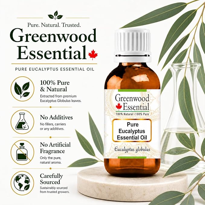 Greenwood Essential Pure Eucalyptus Essential Oil (Eucalyptus globulus) Steam Distilled (Pack of Two) 100ml X 2 (6.76 oz)