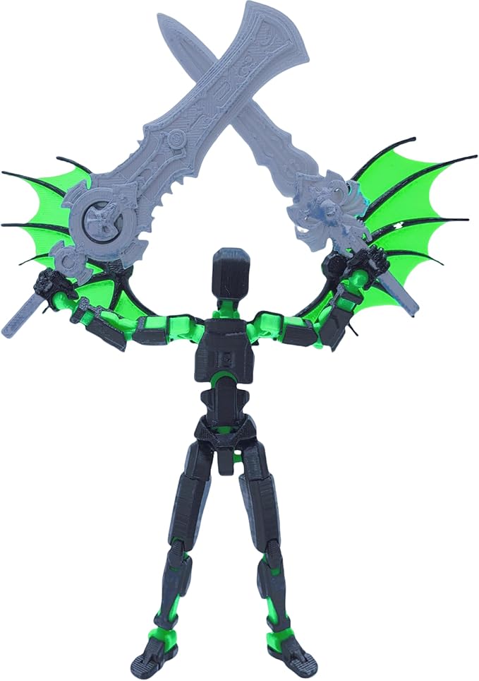 Dummy13 Action Figure Set | Pre-Assembled 3D Printed Titan and Robo Figures | Highly Articulated Robot Toys with Interchangeable Accessories | Perfect for Collectors and Hobbyists (Black Green)