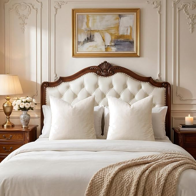 GIGIZAZA Velvet Pillow Covers 26x26 Decorative Pillows Pack of 2 Ivory | Beige Throw Pillows for Couch,Euro Sham,280gsm Soft Textured Fabric,Modern Pillowcases,Luxury Cushion Covers
