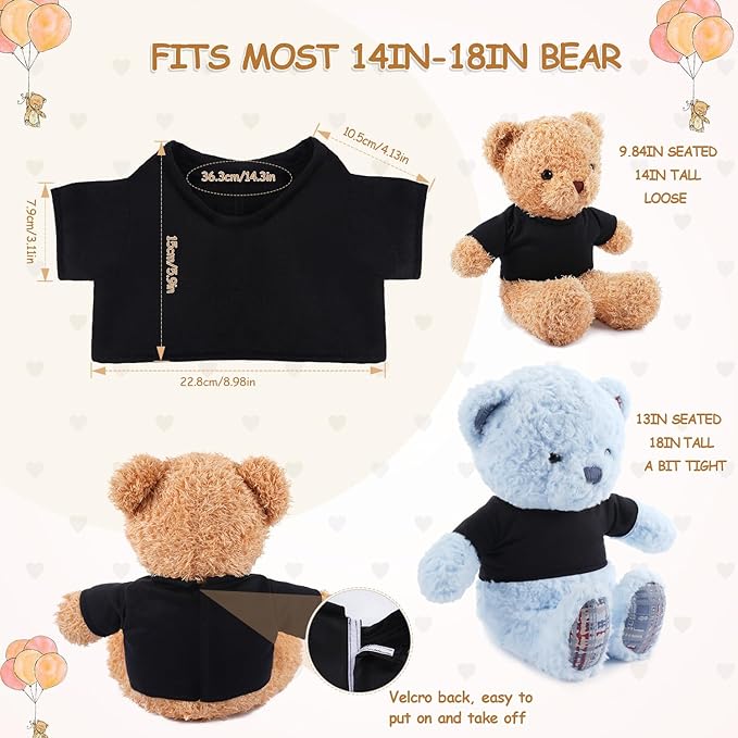4 Pcs Stuffed Bear Clothes Tshirts for Sublimation Classic Hoodie for Stuffed Animal Designed for 14-18 Inch Plush Bears Dolls.