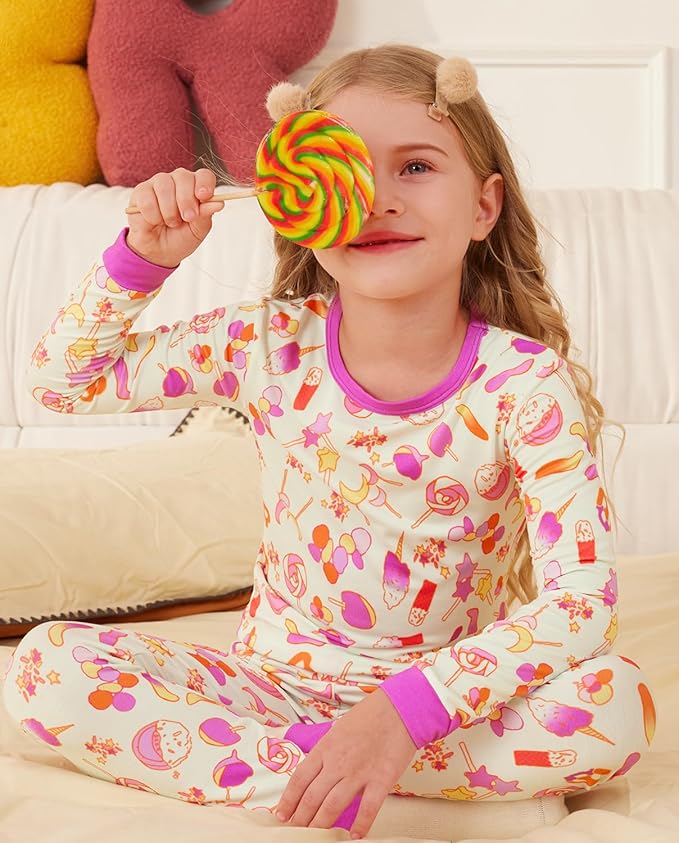 Bamboo Viscose Toddler Girls Kids Pajamas Unicorn Mermaid Pjs Long Sleeve Snug fit 12M-8Y 2pcs Soft Jammies