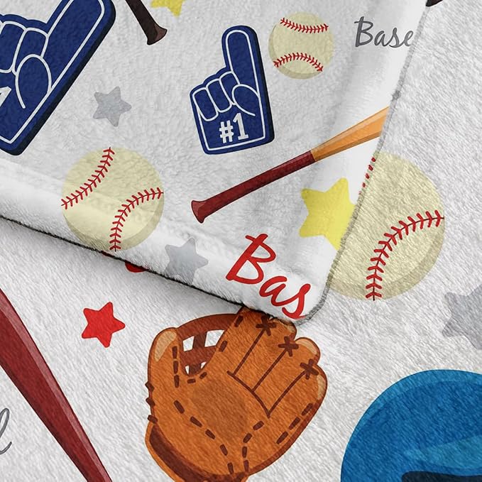 Wajade Baseball Gifts for Boys Girls - Baseball Blanket Birthday Christmas Decor for Kids Age 3 4 5 6 7 8 9 10 11 12 Years Old Teens Child Toddler Throw White 50"x60"