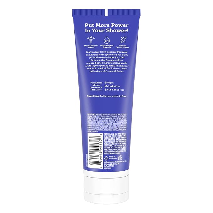 Lume Acidified Body Wash - 24 Hour Odor Control - Removes Odor Better than Soap - Hydrating Formula - Formulated Without SLS or Parabens - Safe For Sensitive Skin - 8.5 ounce (Soft Powder)