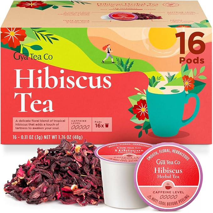Gya Tea Co Hibiscus Tea Gift Set (16 Count) - Decaf Tea Pod for Lovers Get Well Gifts - Manually Harvested - Enjoy Hot or Iced