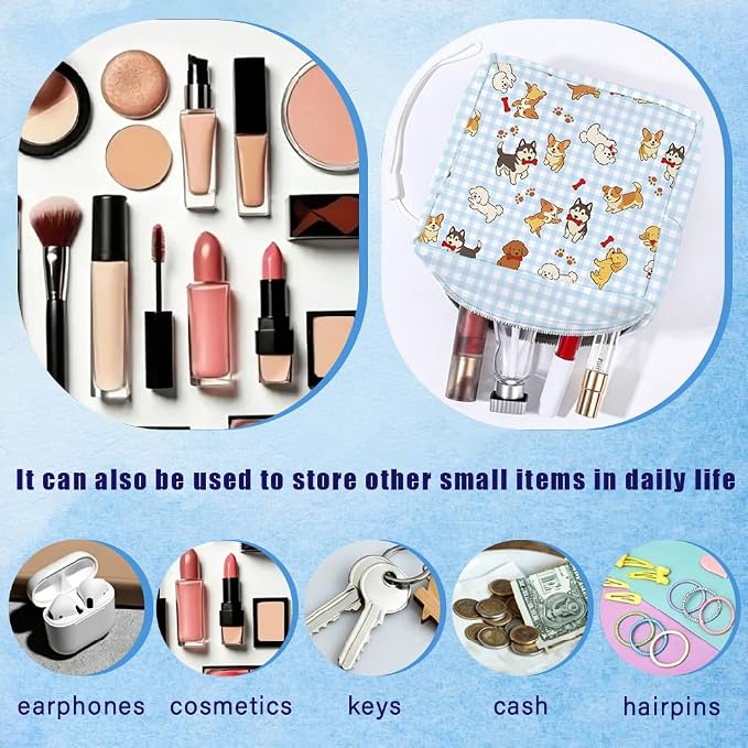Dog Period Pouch Bags 5.12 x 5.12 x 1.57 Inch Sanitary Napkin Storage Bag with Zipper Cute Portable Reusable Waterproof Polyester Menstrual Pad Pouch First Period Gifts for Women Daily Use