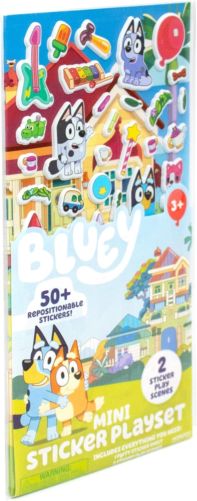 Bluey Mini Sticker Playset, 6-Pack, 45 Reusable Puffy Stickers, Double-Sided Play Scenes, Repositionable, Travel Toy for Kids & Toddlers, Blue