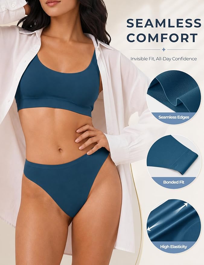 Seamless Thongs Invisible No Show Thong Panty Liners VPL Workout Underwear Cotton Thongs for Women G-Strings Tangas
