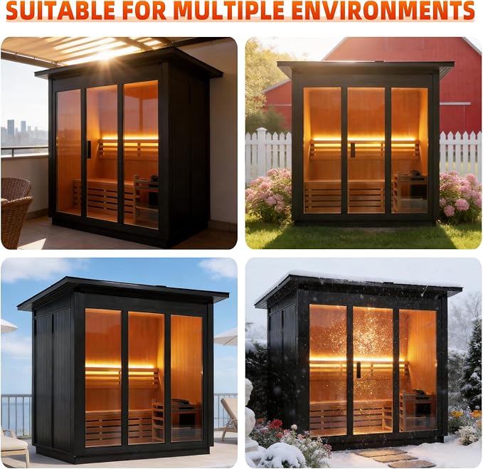 Outdoor Steam Sauna 3 Person, Canadian Hemlock Sauna Room with 6KW ETL Toule Heater, Traditional Backyard Sauna Spa with Asphalt Shingles, Luxury Sauna Accessories for Home & Garden