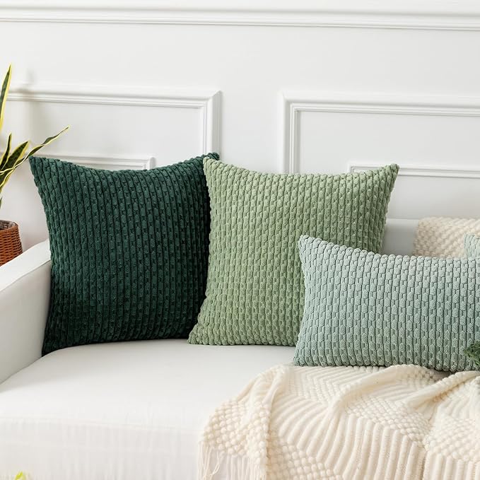 Kevin Textile Soft Corduroy 12"x24" Lumbar Pillow Cover 1 Pack, Army Green | Boho Stripe Plush Corduroy Decorative Oblong Cushion Cover Modern Farmhouse Home Decor for Sofa Couch Bed Chair