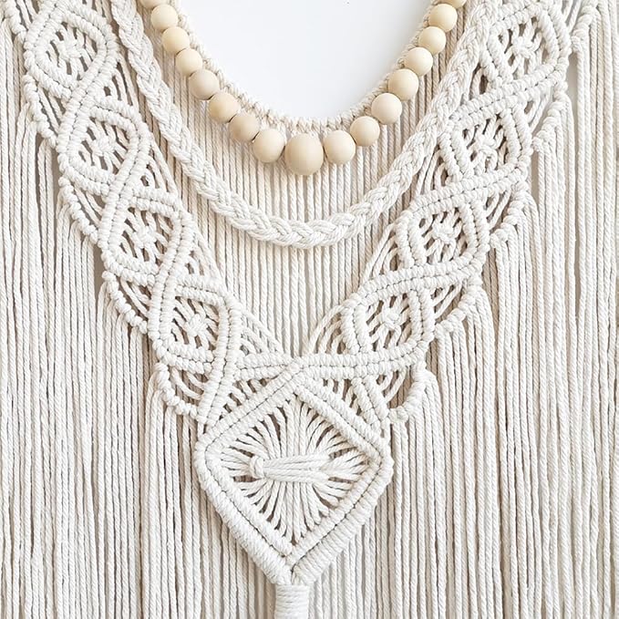 Achart Macrame Wall Hanging Large- Boho Wall Decor- large wall art- Wall Decor Living Room- Macrame Tapestry Boho Decor for Bedroom (Wooden Bead)